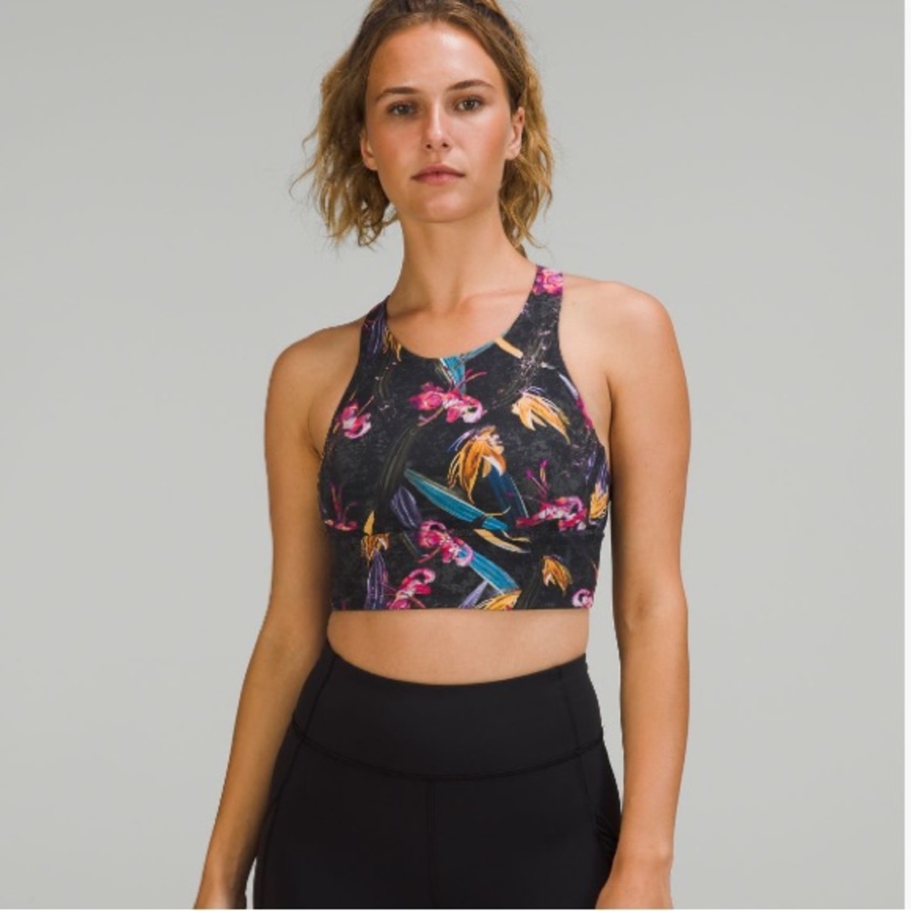 Lululemon Wunder Train Longline Bra Med. Support, C/D Cup Floral Multi Black - 8